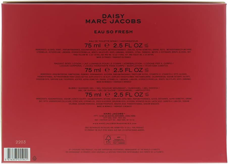 Marc Jacobs Daisy Eau So Fresh 3 Piece Gift Set: Eau De Toilette 75ml - Body Lotion 75ml - Shower Gel 75ml