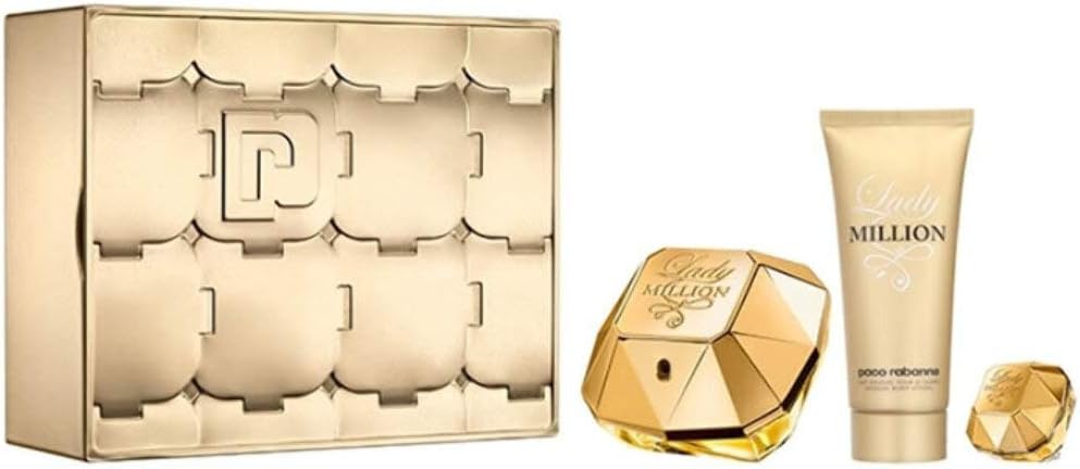 Paco Rabanne Lady Million Eau de Parfum Spray 80ml, Body Lotion 100ml & Travel Spray 5ml EDP