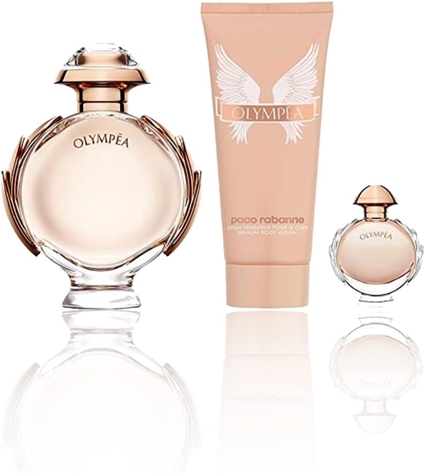 Paco Rabanne OLYMPEA Eau de Parfum Spray 50ml, Travel Spray 10ml & Body Lotion 75ml Gift Set