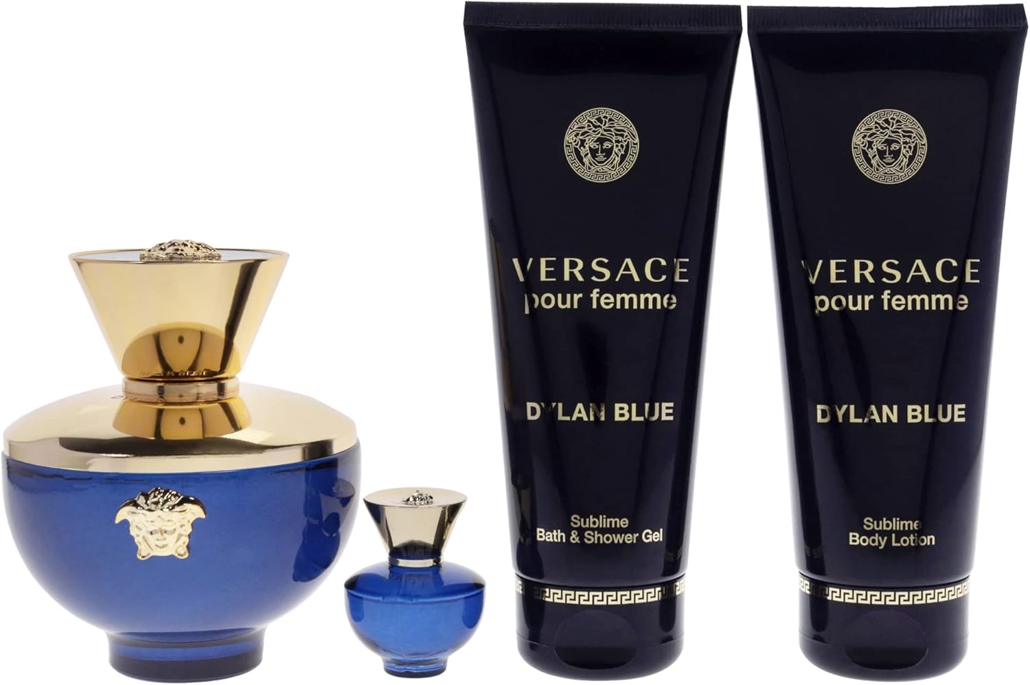 Versace Dylan Blue Pour Femme 4 Piece Gift Set: Eau De Parfum 5ml - Shower Gel 100ml - Body Lotion 100ml