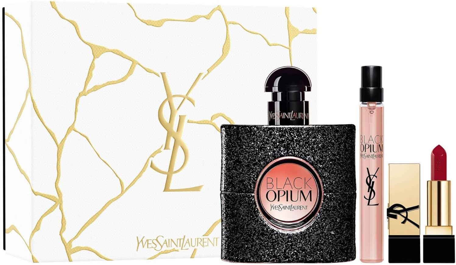 Yves Saint Laurent Black Opium Eau de Parfum 50ml Gift Set (Contains 50ml EDP, 10ml Travel Spray and Lipstick)