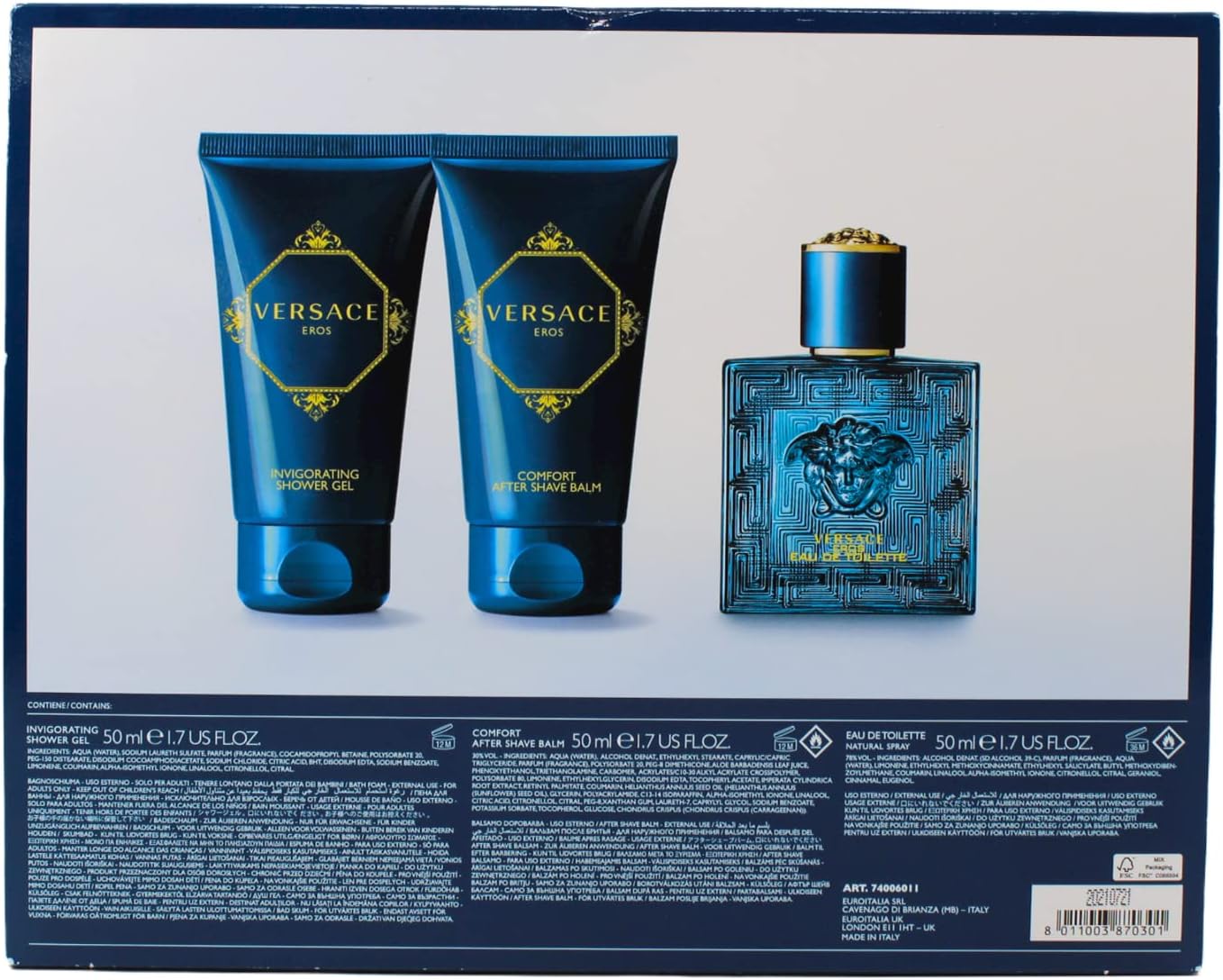 Versace Eros Gift Set 50 ml Eau De Toilette, 50 ml Shower Gel and 50 ml After Shave Balm, GSFGVER008