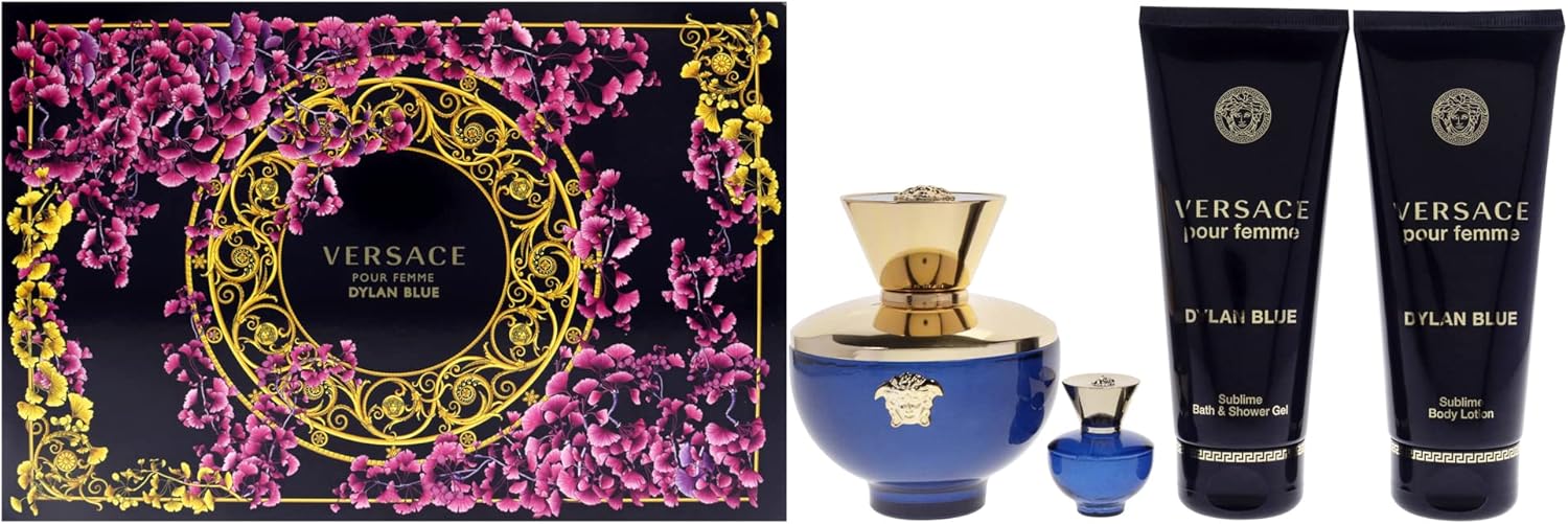 Versace Dylan Blue Pour Femme 4 Piece Gift Set: Eau De Parfum 5ml - Shower Gel 100ml - Body Lotion 100ml