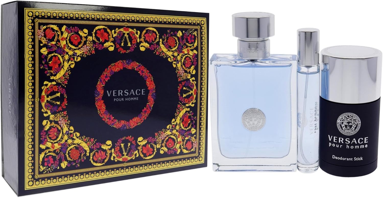 Versace Dylan Blue Pour Homme 3 Piece Gift Set: Eau De Toilette 100ml - Deodorant Stick 75ml - Eau De Toilette 10ml
