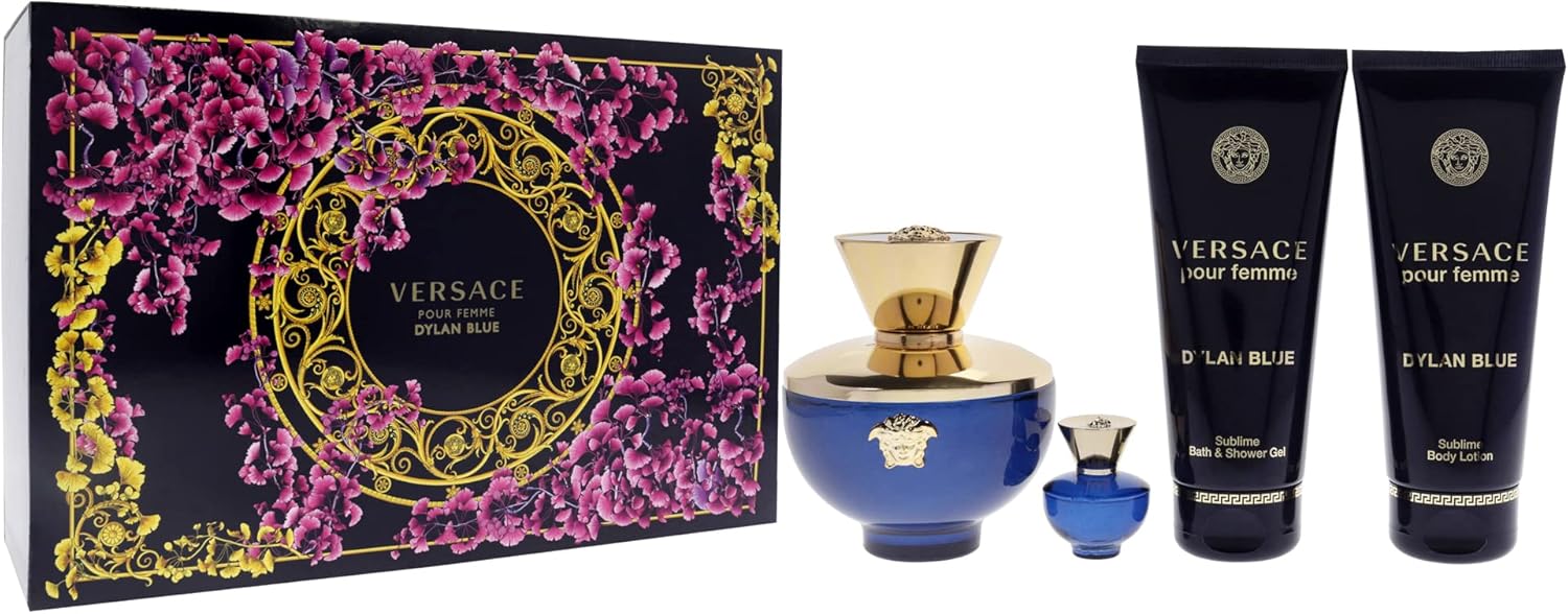 Versace Dylan Blue Pour Femme 4 Piece Gift Set: Eau De Parfum 5ml - Shower Gel 100ml - Body Lotion 100ml