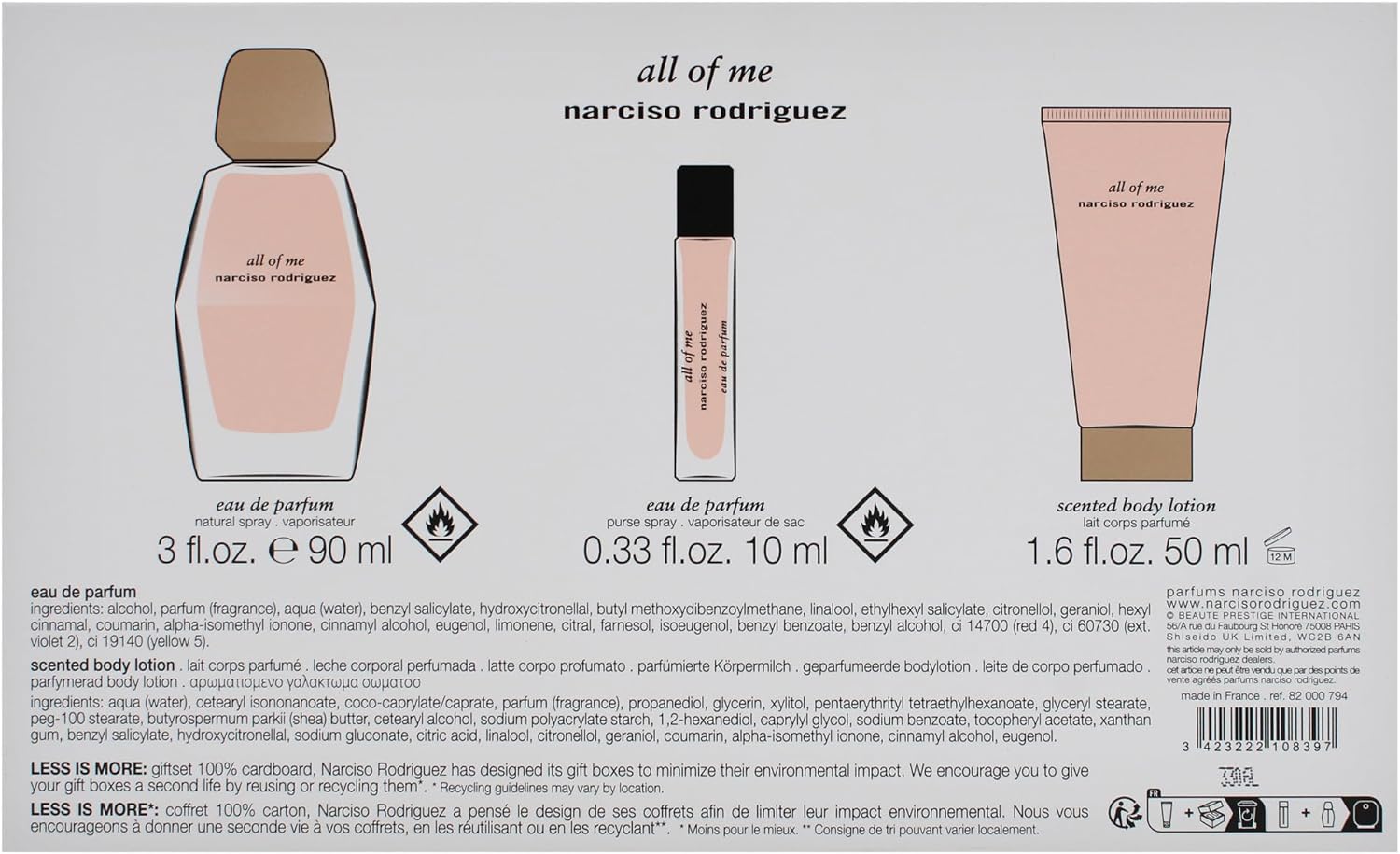 All Of Me by Narciso Rodriguez for Women - 3 Pc Gift Set 3.3oz EDP Spray, 1.6oz Body Lotion, 0.33oz EDP Spray