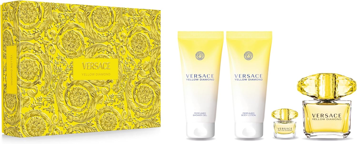 Versace Yellow Diamond Natural Eau De Toilette Perfume Spray 4-Pieces Gift Set for Women