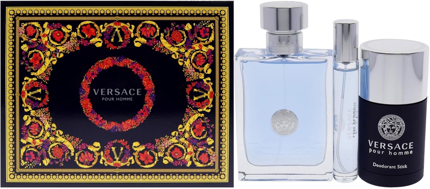 Versace Dylan Blue Pour Homme 3 Piece Gift Set: Eau De Toilette 100ml - Deodorant Stick 75ml - Eau De Toilette 10ml