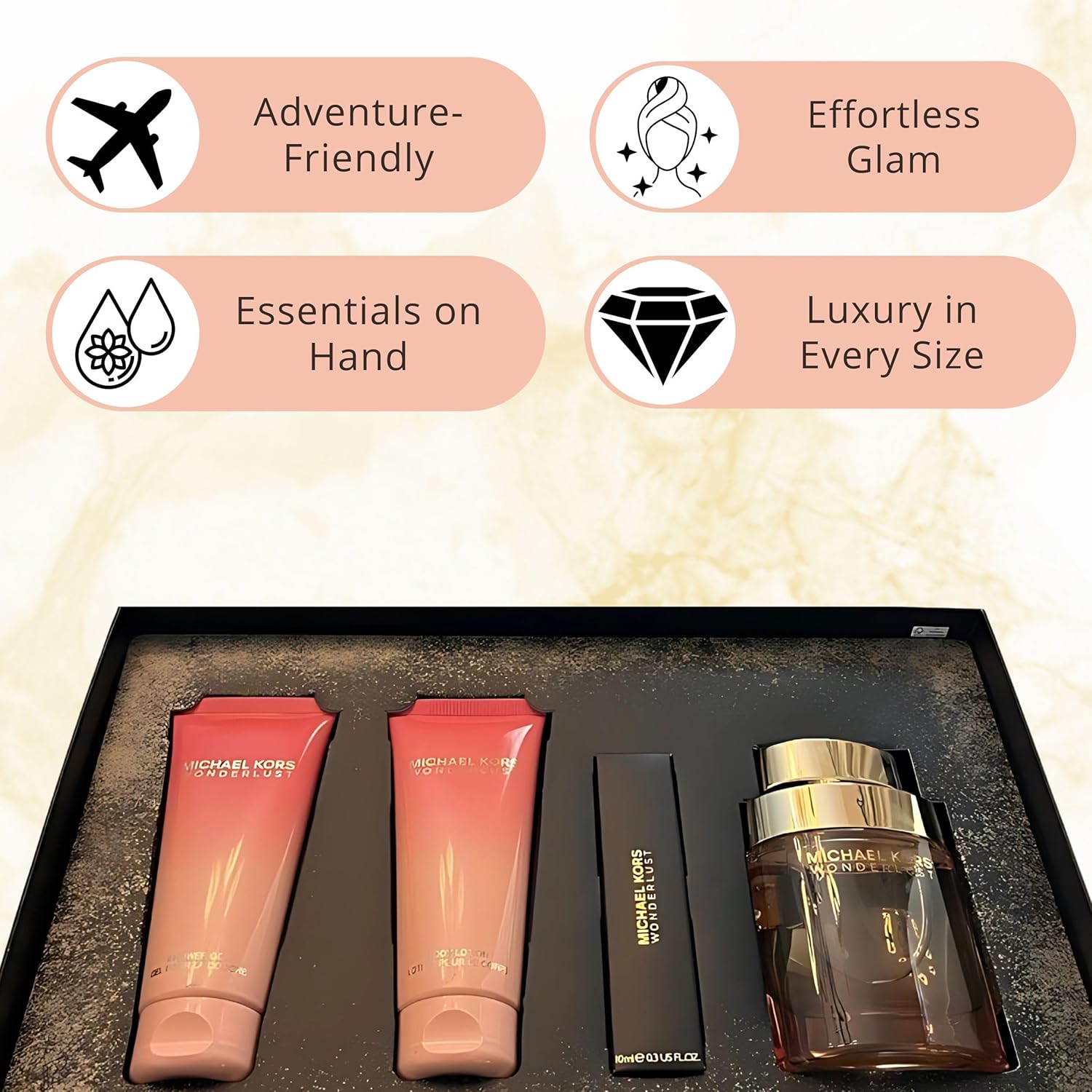 Wonderlust by Michael Kors for Women - 4 Pc Gift Set - 3.4oz EDP Spray, Body Lotion, Shower Gel; 0.33oz EDP Spray