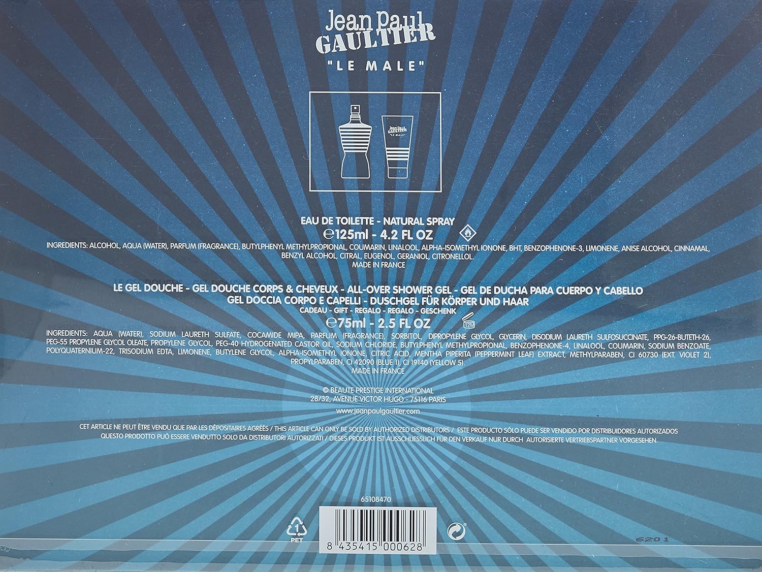 Jean Paul Gaultier Le Male 125ml Eau De Toilette Spray and 75ml Shower Gel Set For Men