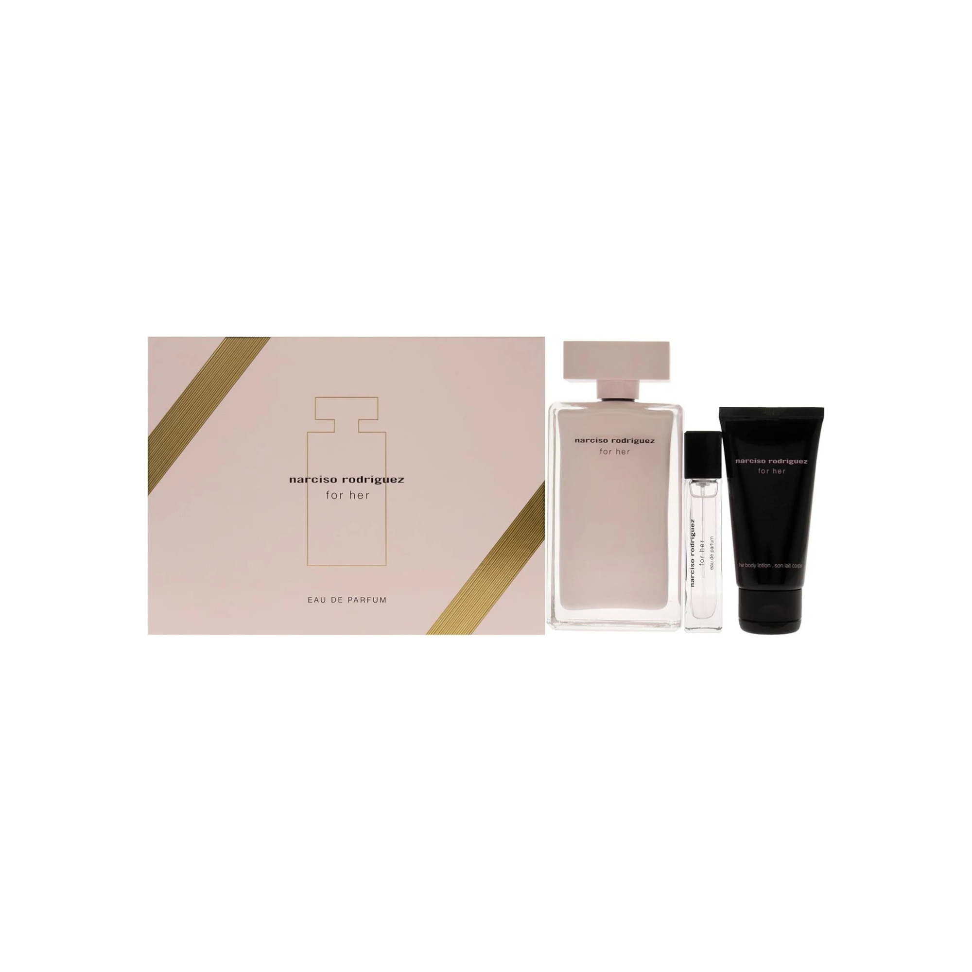 Narciso Rodriguez for Her 3 Pc Gift Set – Eau de Parfum Spray & Body Lotion