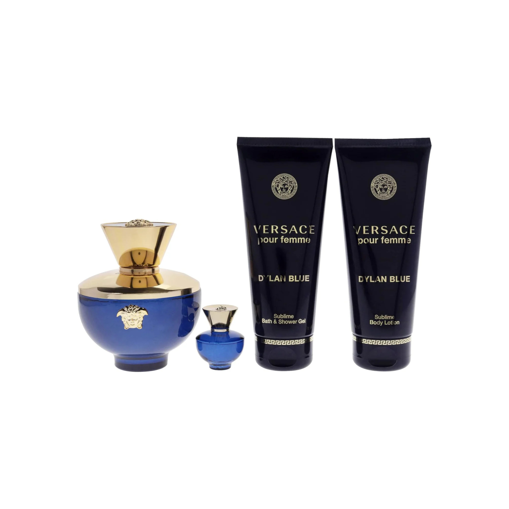 Versace Dylan Blue Pour Femme 4 Piece Gift Set: Eau De Parfum 5ml - Shower Gel 100ml - Body Lotion 100ml