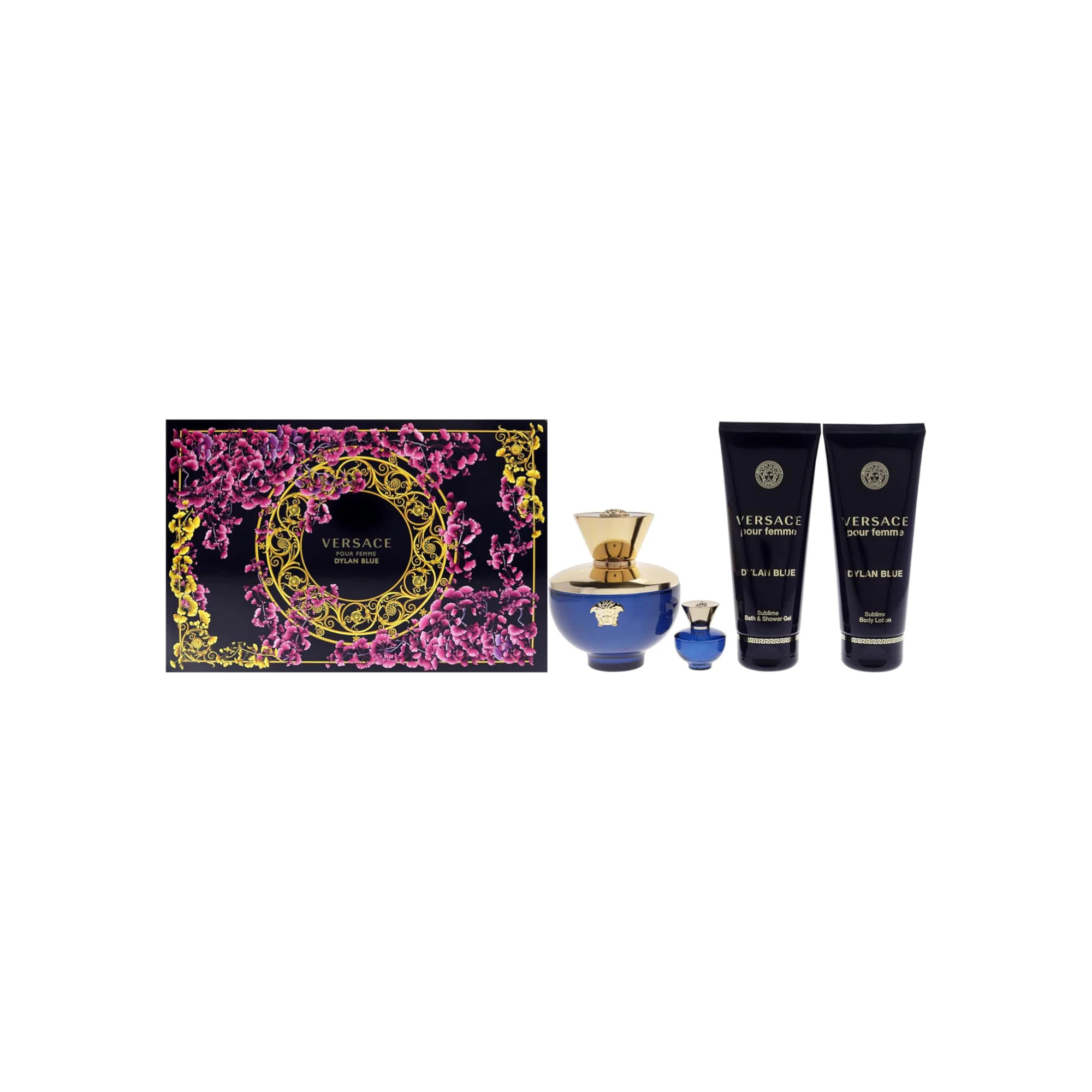 Versace Dylan Blue Pour Femme 4 Piece Gift Set: Eau De Parfum 5ml - Shower Gel 100ml - Body Lotion 100ml