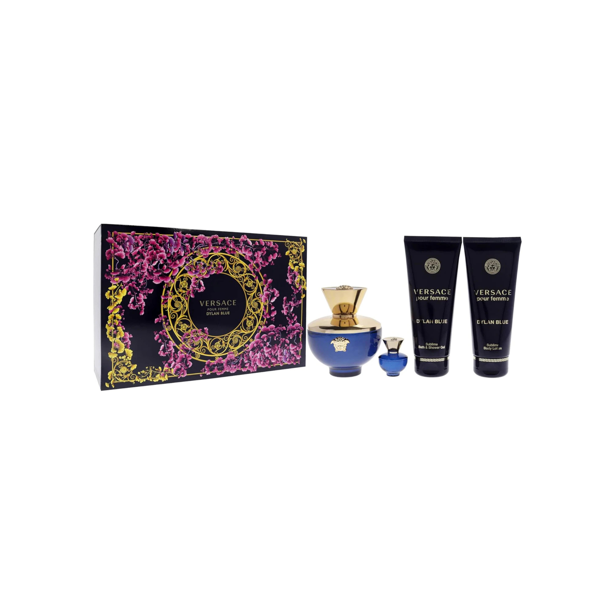 Versace Dylan Blue Pour Femme 4 Piece Gift Set: Eau De Parfum 5ml - Shower Gel 100ml - Body Lotion 100ml